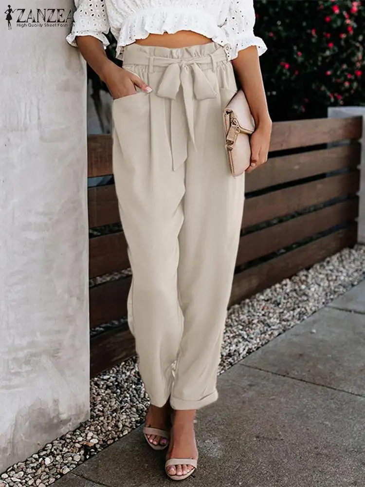 

Женские элегантные стильные винтажные брюки с оборками и эластичной талией 2022, женские свободные Ретро панталоны, повседневные Большие раз...