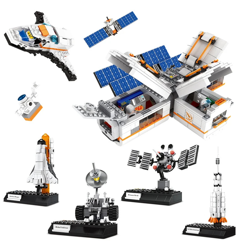 

Space Shuttle Launch Center Lunar Rover Lander Model Building Blocks Satellite Spaceship Spacestation Figure Rocket Bricks Toys