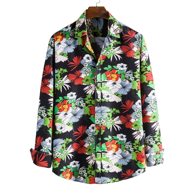 2022 New Autumn Men's Long Sleeve Floral Shirts Slim Fit Flower Printed Shirts Loose Hawaiian Shirt Men S-6XL Men Clothing