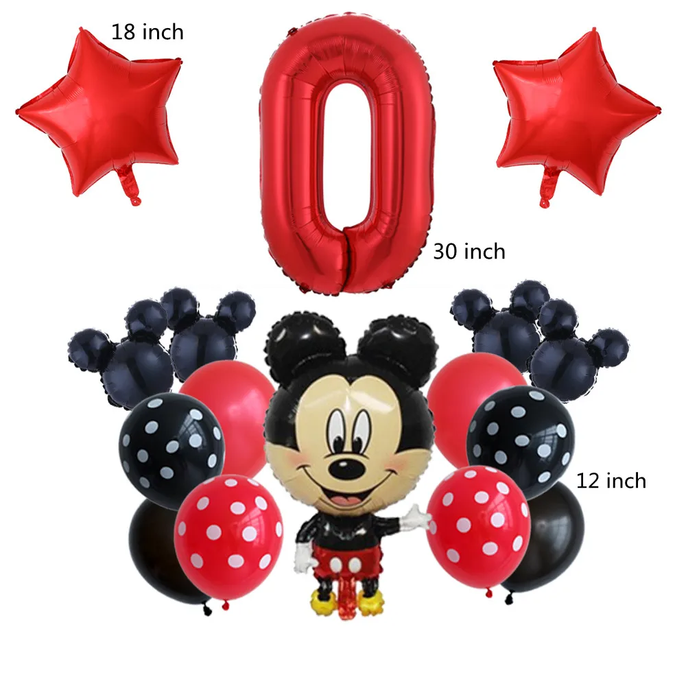 16шт./лот Дисней Микки Маус вечеринка воздушные шары 30 "номер воздушный шар Детский душ Красная Минни Декор Полосатые глобусы.