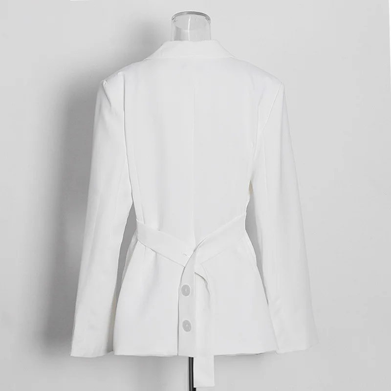 White Minimalist Blazer for Women Notched Long Sleeve Sashes Elegant Blazers Female Fashion New Clothing