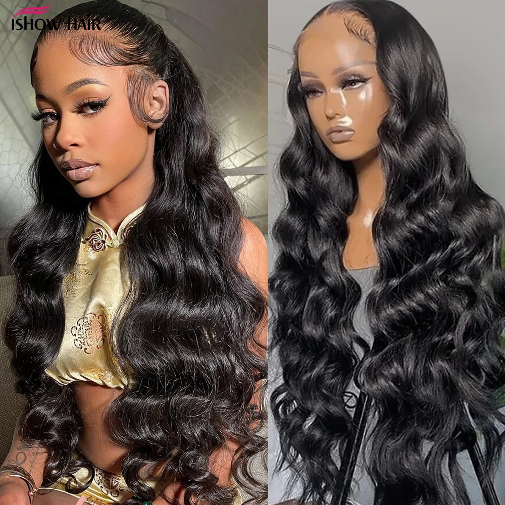 

Парик Ishow Body Wave с застежкой 5x5, 13x 4, парики из человеческих волос на сетке спереди для черных женщин, парик с застежкой 4x4, влажный и волнистый п...