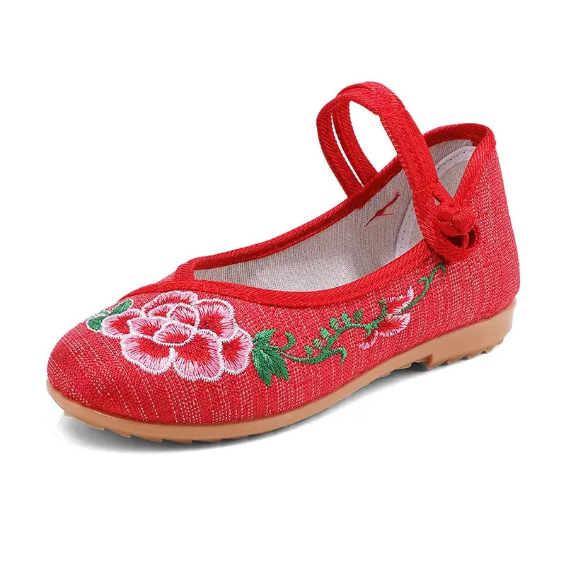 

Демисезонные детские тканевые туфли для девочек с мягкой подошвой из дышащего хлопка удобные элегантные тканевые туфли с вышивкой под старину