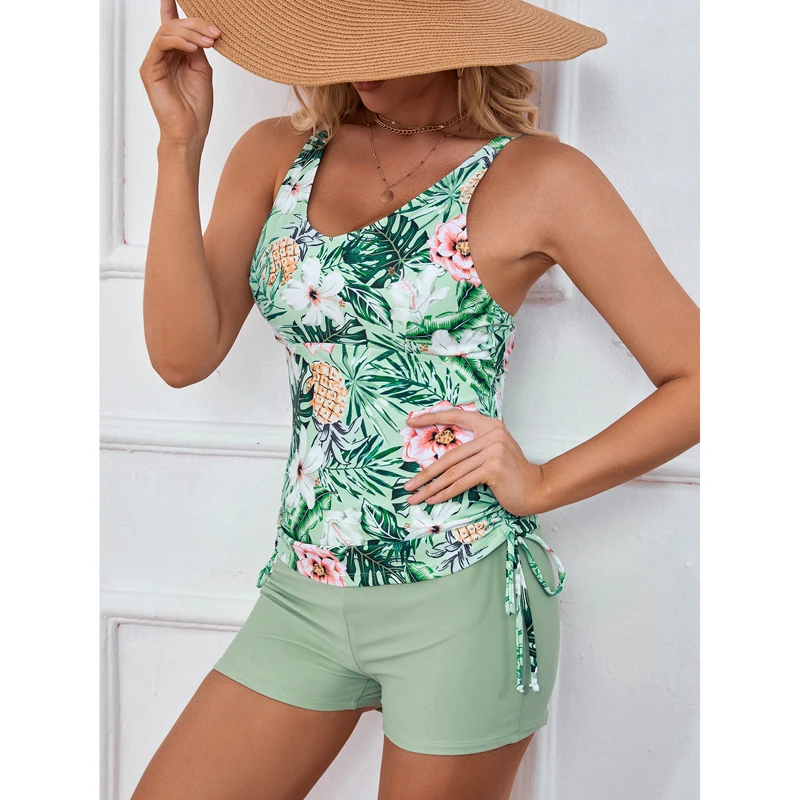 

Summer Sleeveless Two Pieces Surfing Swimsuit Women Tankini Floral Swimwear Female Rash Guard Beachwear Bathing Suit Shorts Set