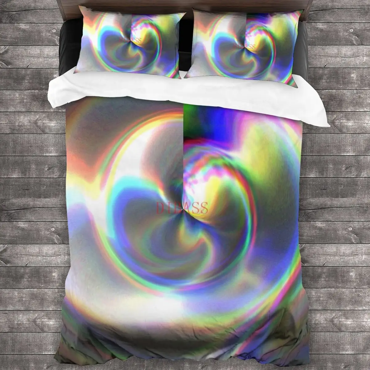 

Circular Hologram Glitch (Faux) Foil Textures Soft Microfiber Comforter Set with 2 Pillowcase, Quilt Cover With Zipper Closure