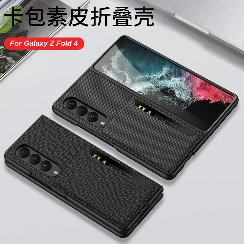 Luxury Leather Case with Card Pocket for Samsung Galaxy Z Fold 4 5G Case Card Slot Bracket Cover Stand Case