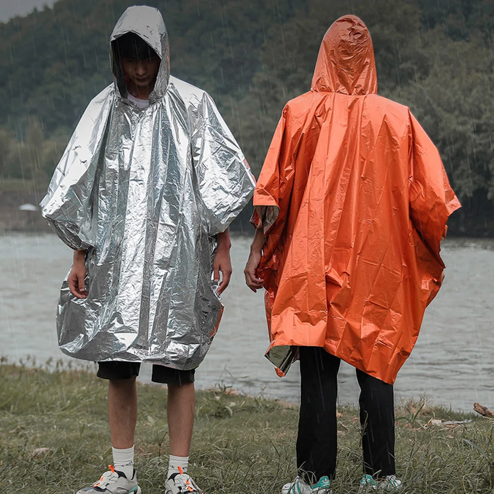 

Orange Emergency Raincoat Aluminum Film Disposable Poncho Cold Insulation Rainwear Blankets Survival Tool Camping Equipment