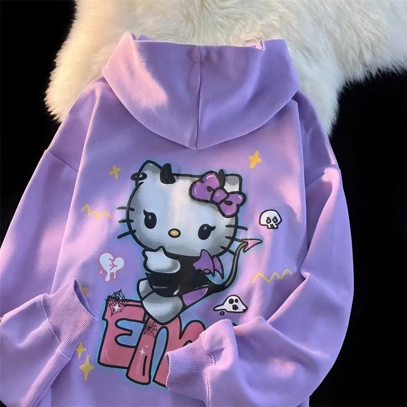 

Sanrio аниме Kawaii Hello Kitty милое зимнее Новое хлопковое пальто милый мультфильм свободный свитер с капюшоном одежда подарки для девочек