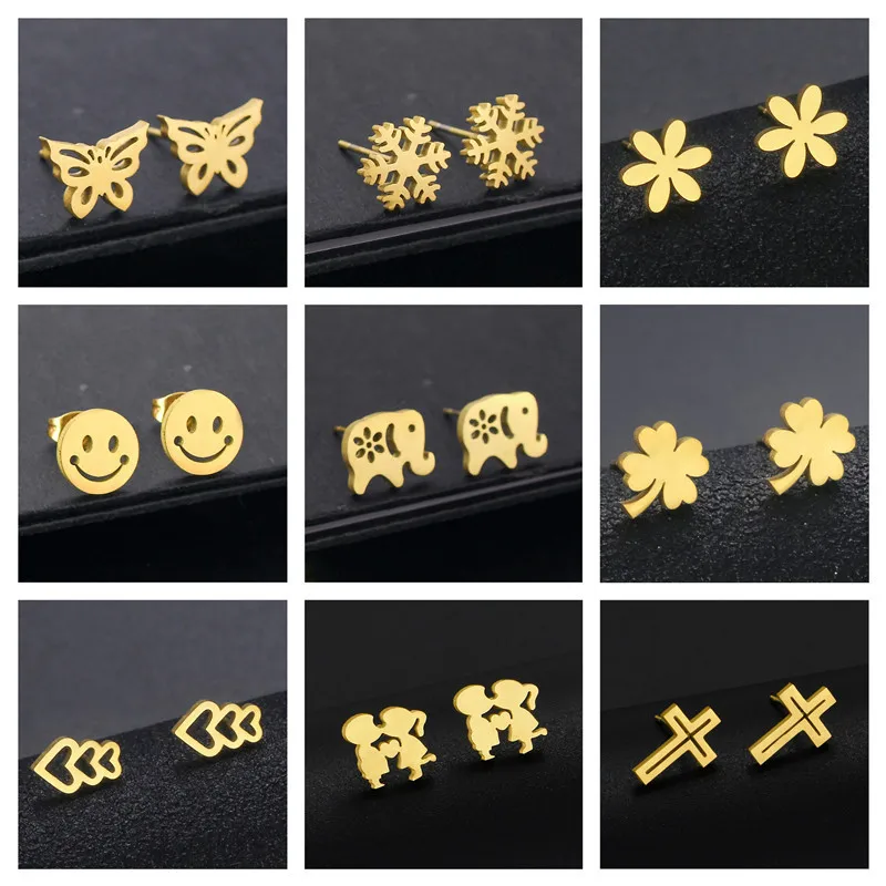 

Simple love stars Bunny flowers smiling couples stainless steel earrings