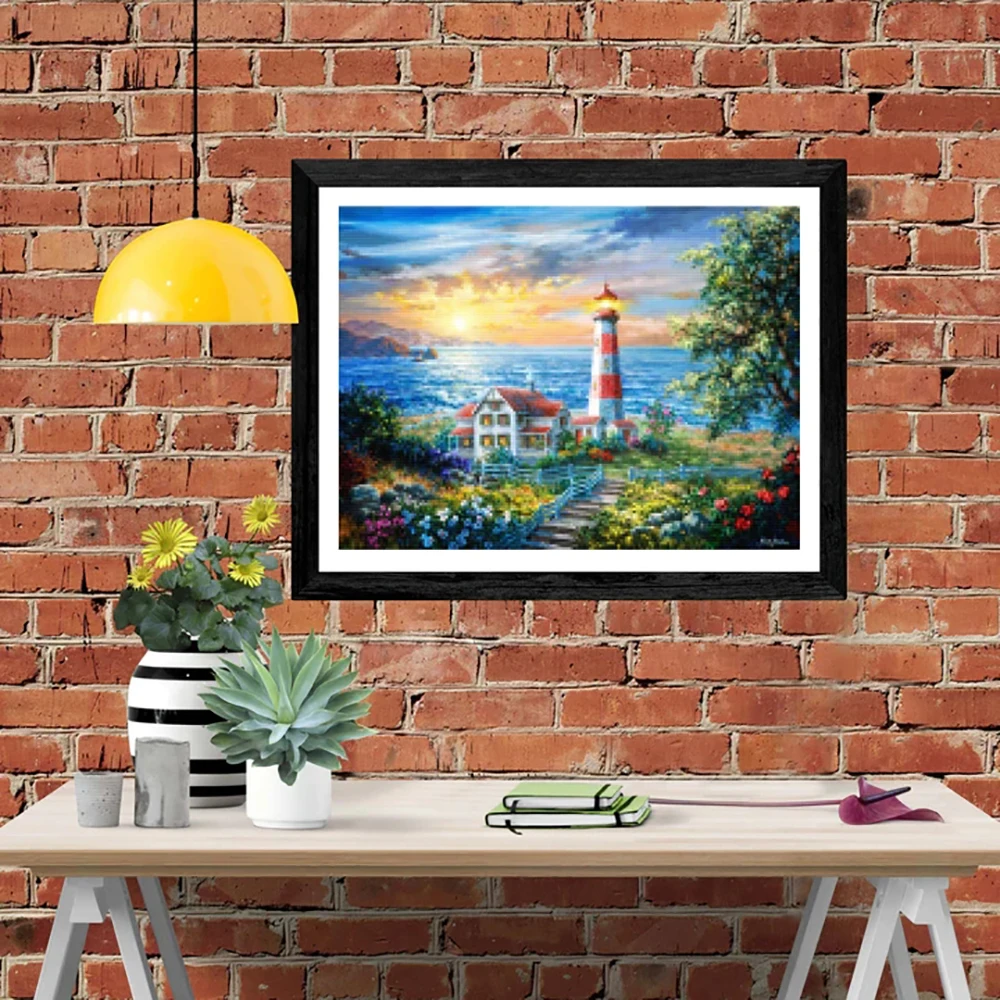 

Алмазная картина DIY Маяк пейзаж с коттеджем Вышивка крестом Алмазная картина полный круг Алмазная мозаика украшение для дома подарок