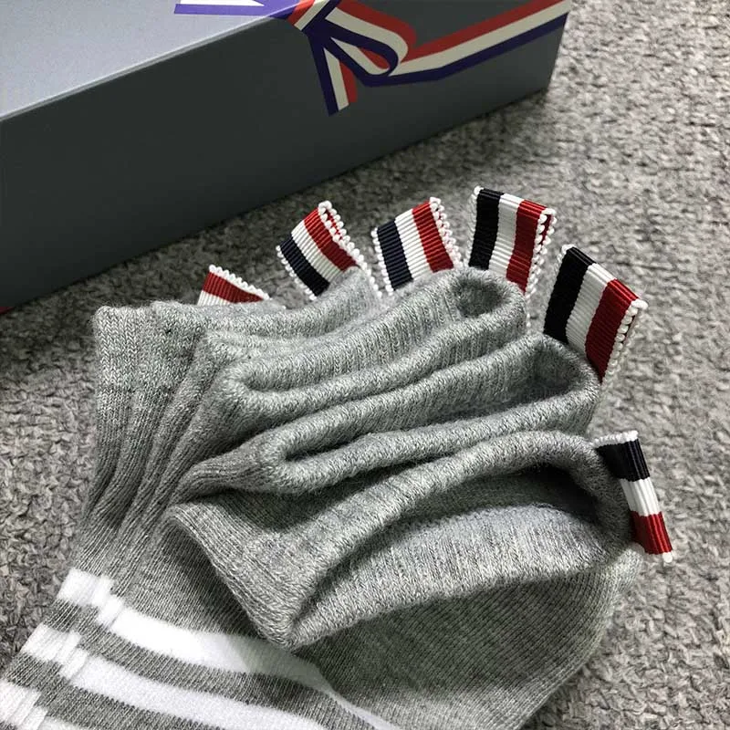 TB THOM 2022 New Socks Men Women 100% Cotton Striped Breathable Fashion Stocking Casual Ankle Low Tube TB Socks Ins 6 Pairs