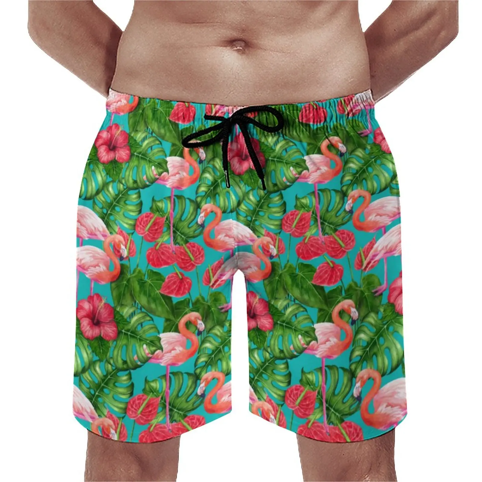 

Summer Gym Shorts Flamingo Birds Running Surf Tropical Garden Custom Beach Shorts Casual Quick Dry Swim Trunks Plus Size