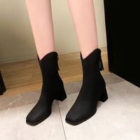 womens square toe boots new women british style rear zipper casual boots thick heel short tube womens boots women boots