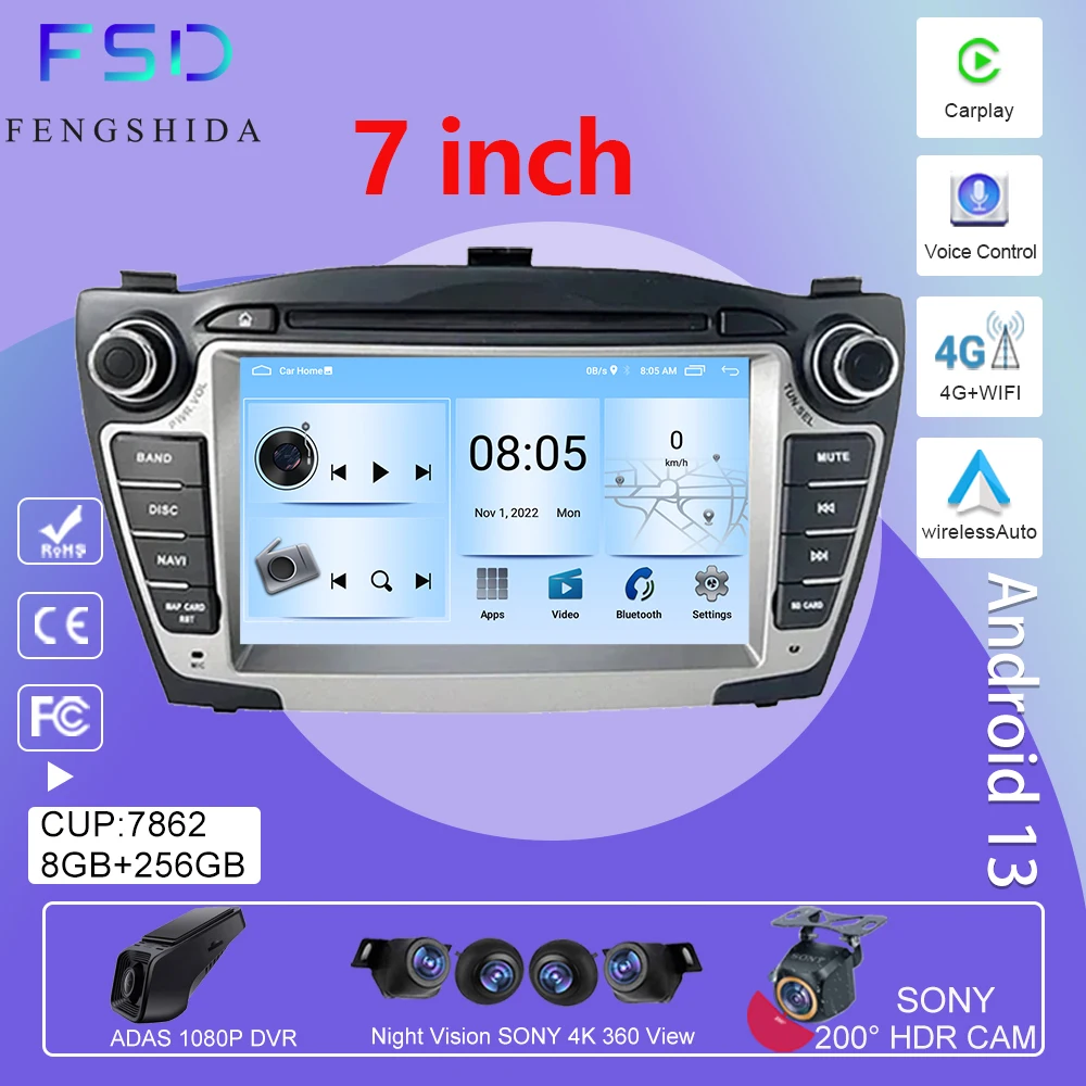 Автомагнитола Carplay 7 дюймов Android для Hyundai Tucson IX35 2009-2015 мультимедийный