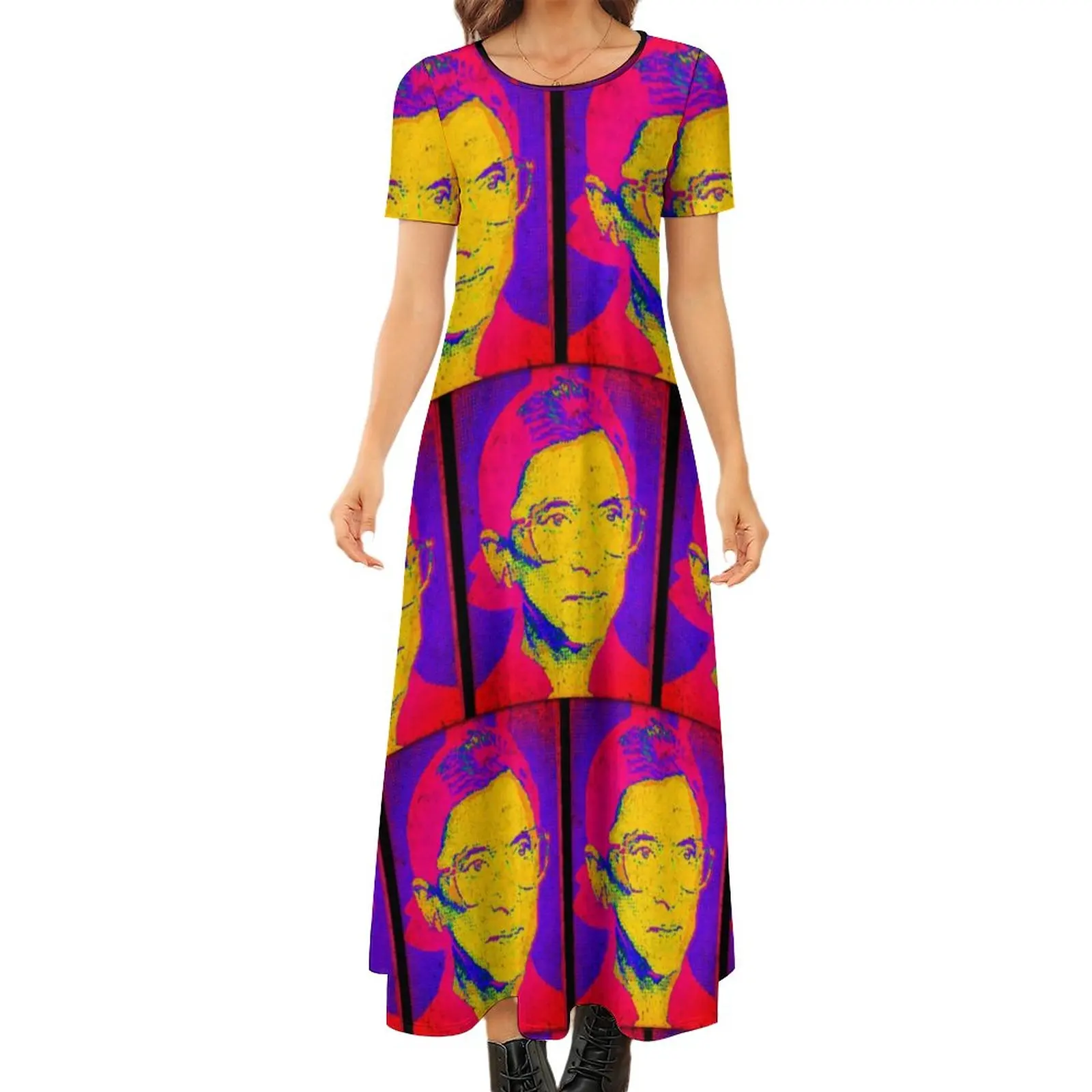 

Womens Rights Pop Art Dress Ruth Bader Ginsburg Modern Maxi Dress Women Short Sleeve Aesthetic Bohemia Long Dresses Big Size 6XL