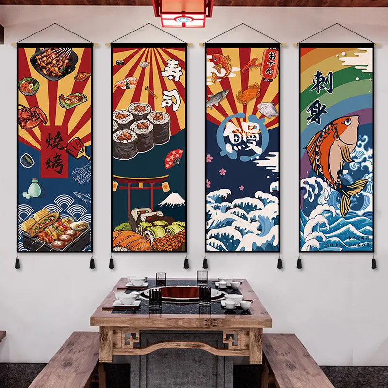 

Настенные картины в японском стиле, аниме постеры в виде прокрутки для украшения дома, бара для суши, барбекю, наклейки на стену