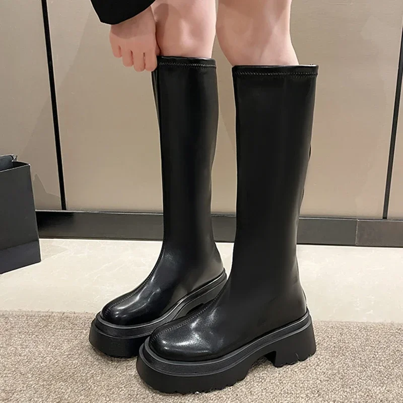 Женские высокие сапоги на платформе повседневные Прогулочные до колена молнии