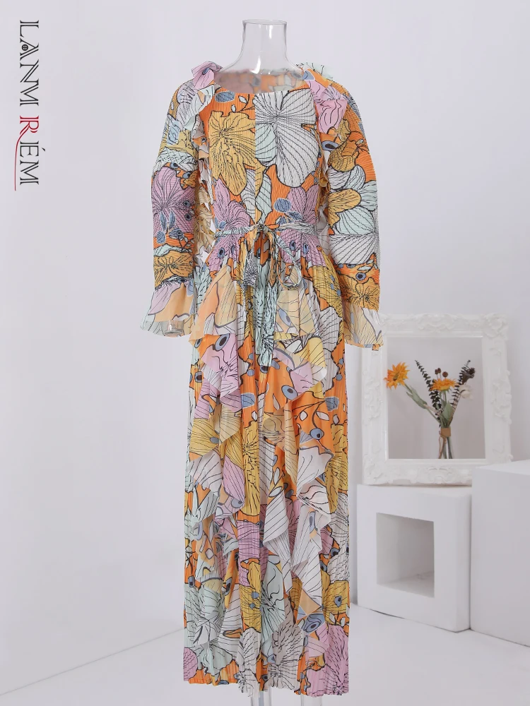 Платье длинное Плиссированное с поясом и оборками 32C731