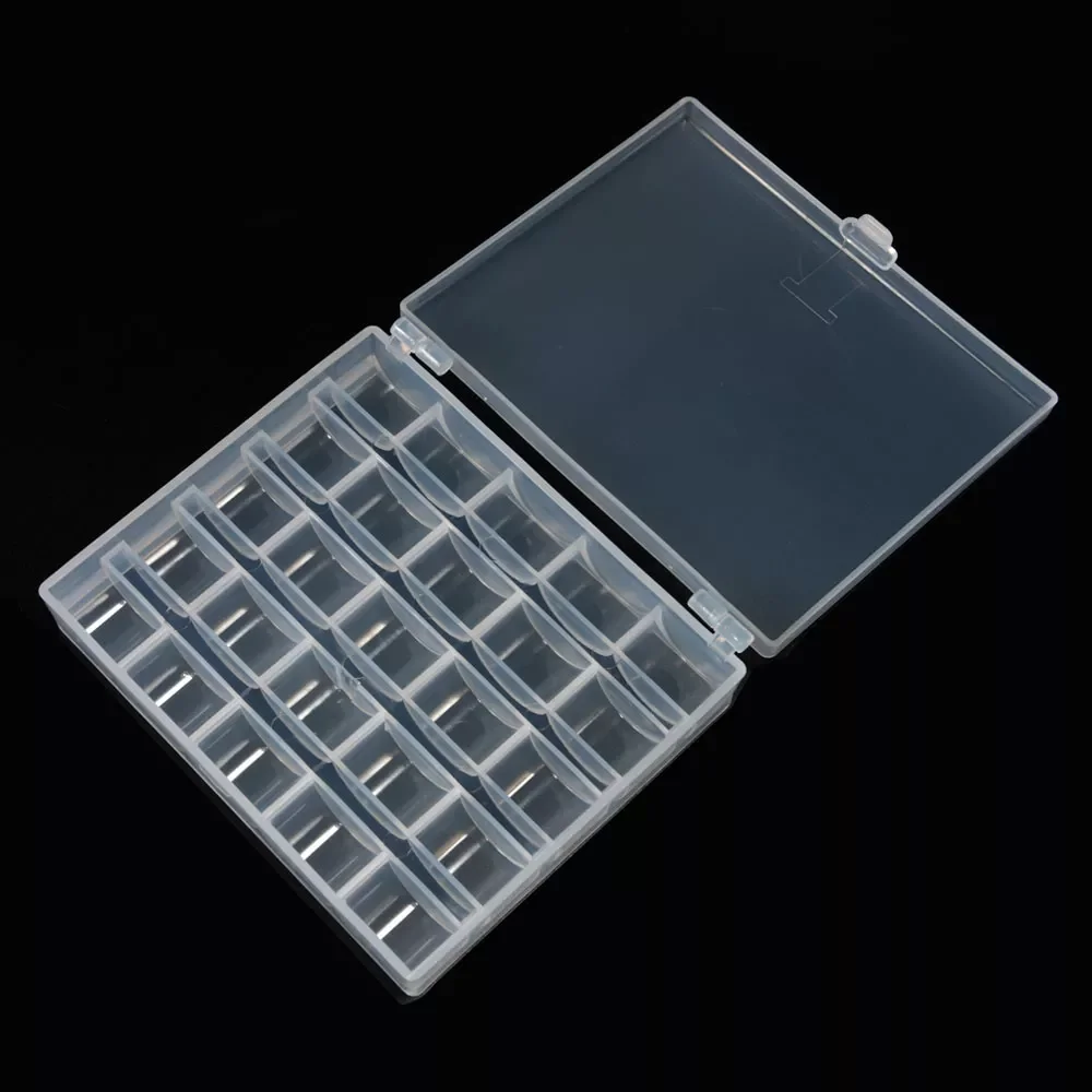 

NEW IN 25 Slots Empty Bobbins Spools Box Sewing Machine Bobbin Case Covers Sewing Goody Sewing Supplies