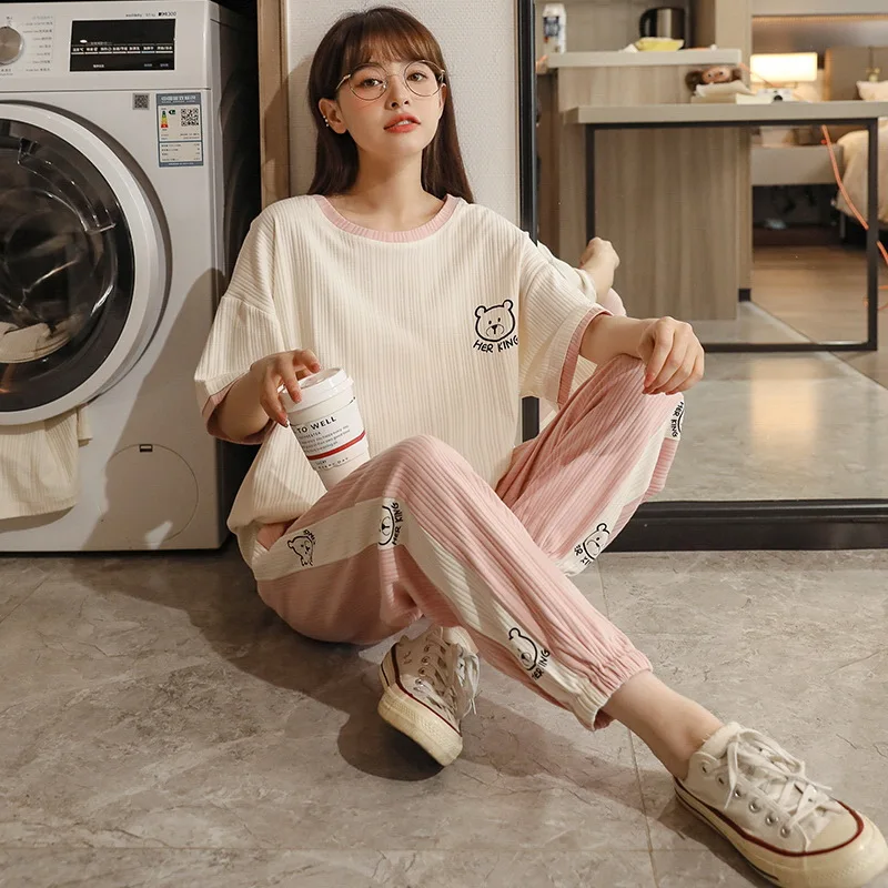 Summer Loungewear Women Pijamas Cotton Shorts Texture Cotton Zebra Pattern Young Ladies Korean Pajamas Fashion Woman Pyjama Set