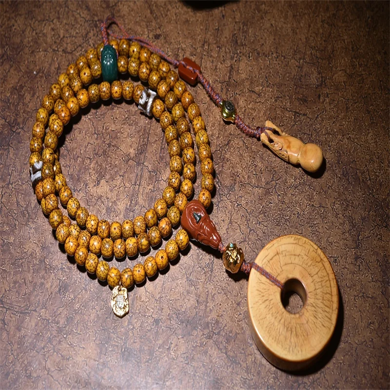 

Men jewelry joias feminina colares feminino collar hombre old elephant bone safety buckle pendant Bodhi seeds beads necklace