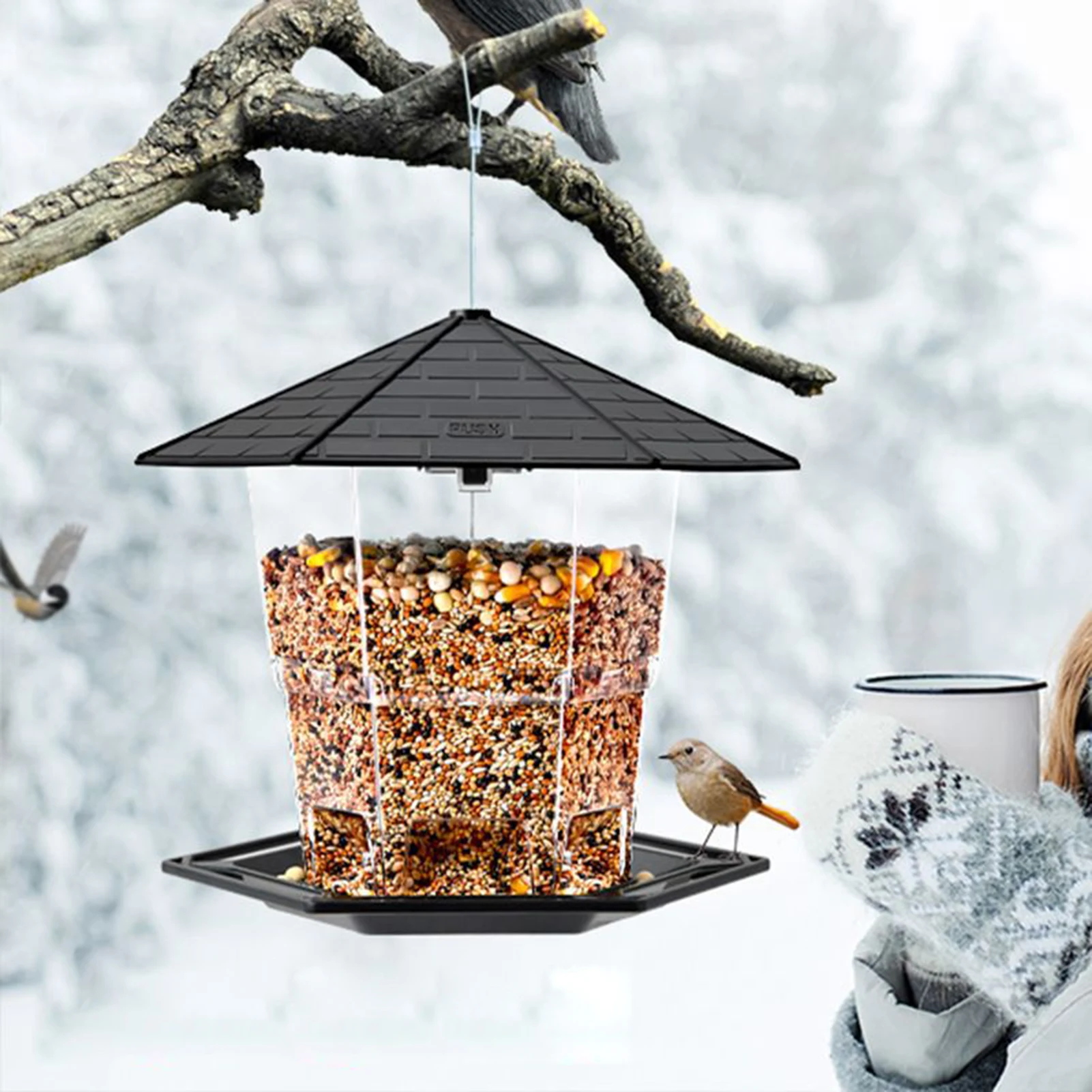 

Outside Wild Bird Feeder Squirrel Proof Leakproof Hangings Birds Feeders With Roof & Lanyard Clear Hummingbird Feeder With Roof