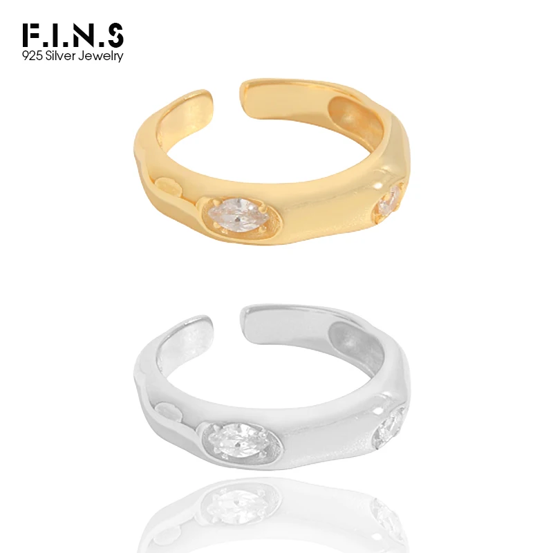 

F.I.N.S Luxury Geometric Arc-Shaped Zircon 925 Sterling Silver Gold Rings Smooth CZ Inlaid Open Wedding Finger Ring Silver 925