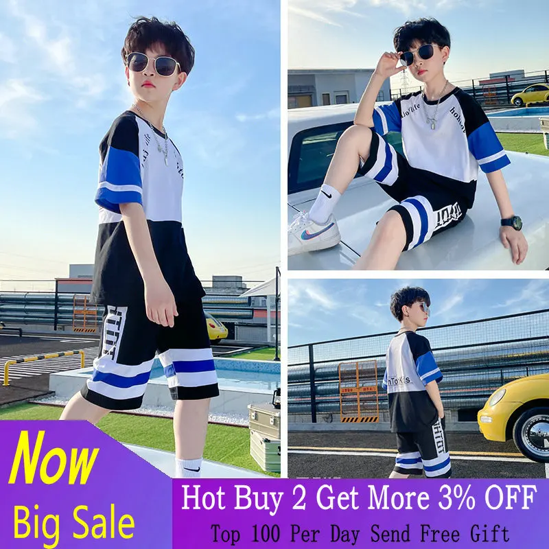 

New Boys Clothing Sets Summer T-shirt Short Sleeve + Pants Kids Baby Boy Clothes Set Children Outfits Suit Teen 4 6 8 10 12 15 Y