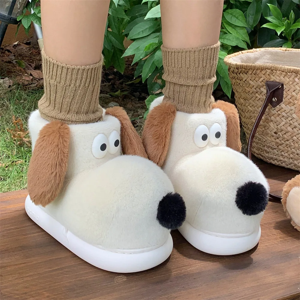 

ASIFN Warm Winter Cotton Cute Puppy Slippers Women Home Indoor Plush Cartoon Shoes Soft Sole Fur Zapatos De Mujer Houseshoes