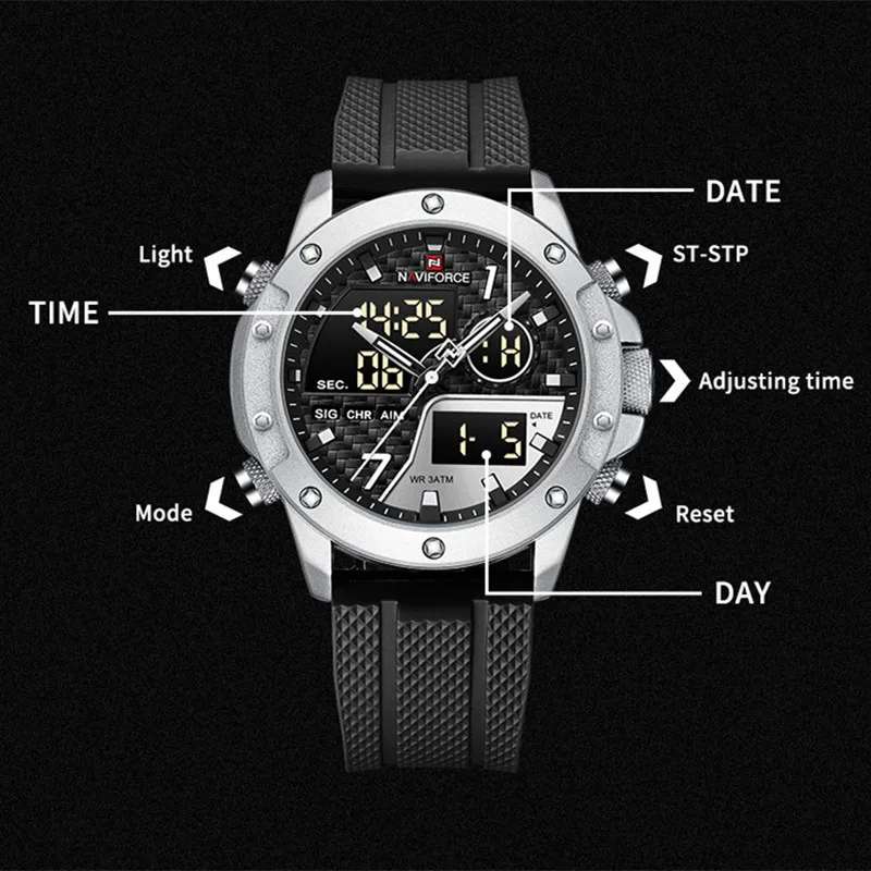 Часы наручные NAVIFORCE Мужские кварцевые роскошные брендовые светящиеся модные
