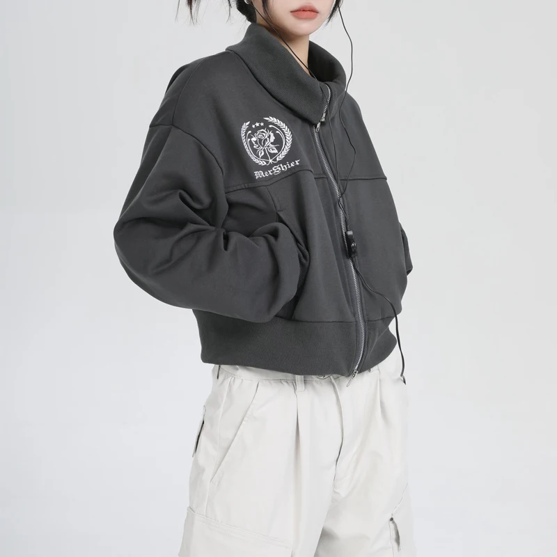 Deeptown Harajuku Cropped Women Jackets Vintage Streetwear Y2k Grunge Zip Up Female Short Coat Hip Hop Style Korean Fashion Tops