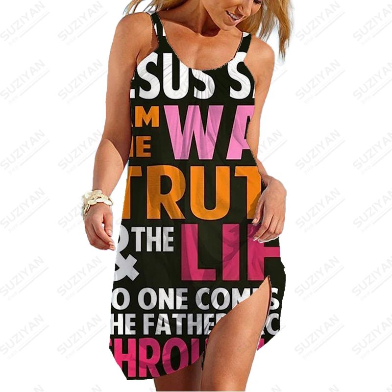 

Summer Ladies Suspender Dress Letter 3D Printing Dress Loose Casual Dress Travel Holiday Sweet Girl Suspender Dress