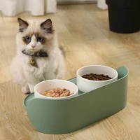 non slip double cat bowl with stand ceramics elevated pet feeder cat water bowl for cat food bowls dish protection cervical
