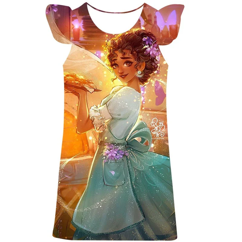 

Summer Encanto Mirabel Princess Dress Girls Round Collar A-line Dresses for Baby Costume Kids Casual Cosplay Frocks Dress 1-10Y