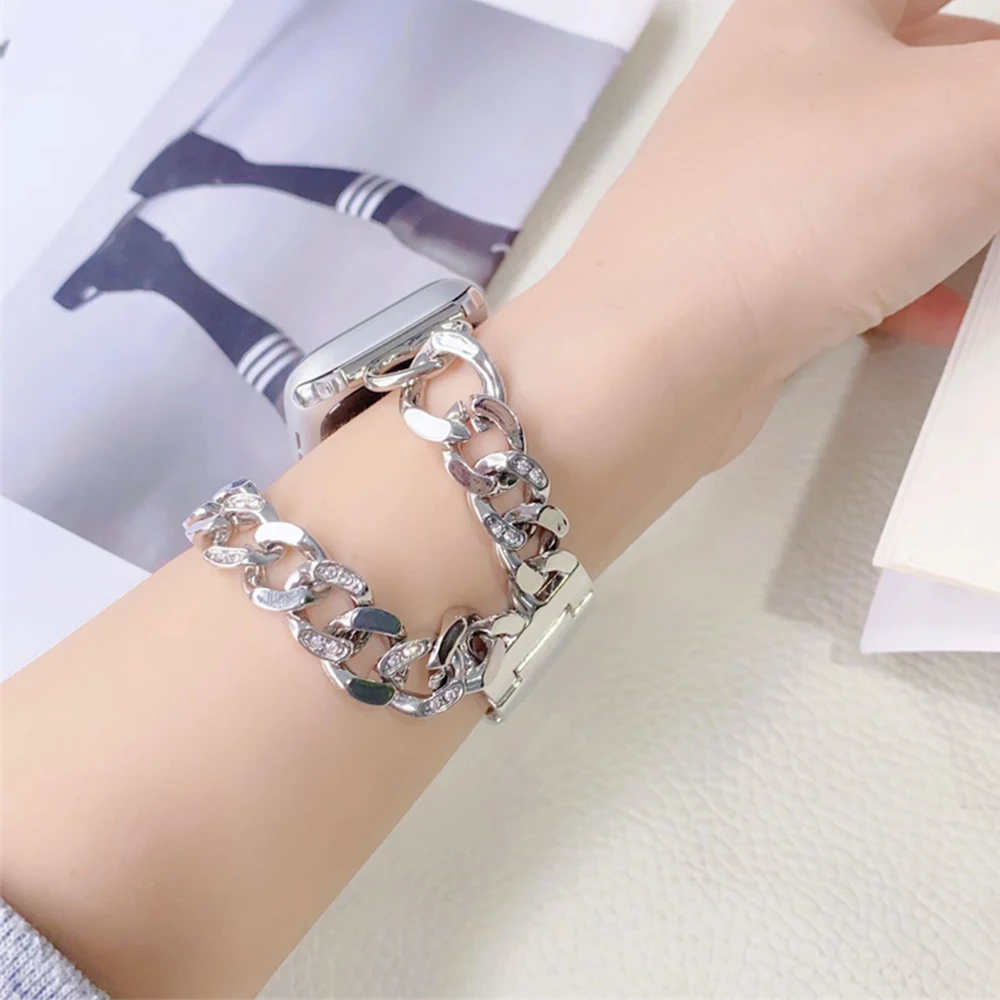 Gourmette Metal Double Strap for Apple Watch Ultra 8 7 49 41 45mm Women Metal Band Tour for IWatch Series 6 5 4 Se 40 44 38 42mm