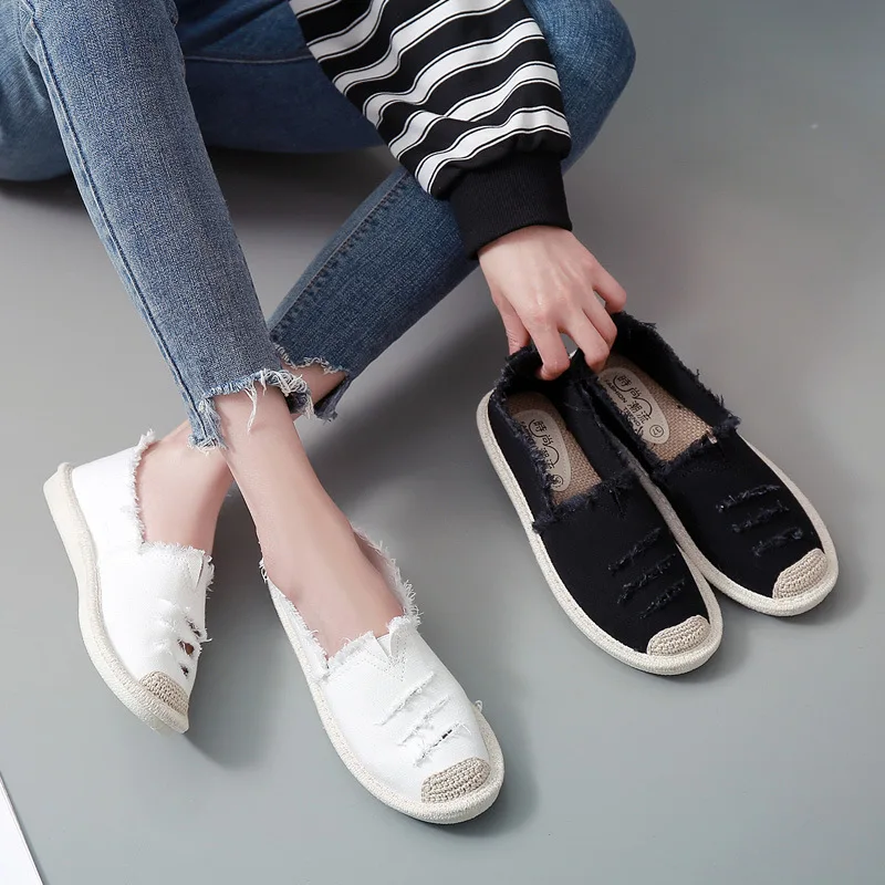 

Womens Flat Slip On Canvas Summer Strap Loafers Straw Espadrilles 2023 Ladies Casual Comfort Ripped Slip On Lazy Shoes Female