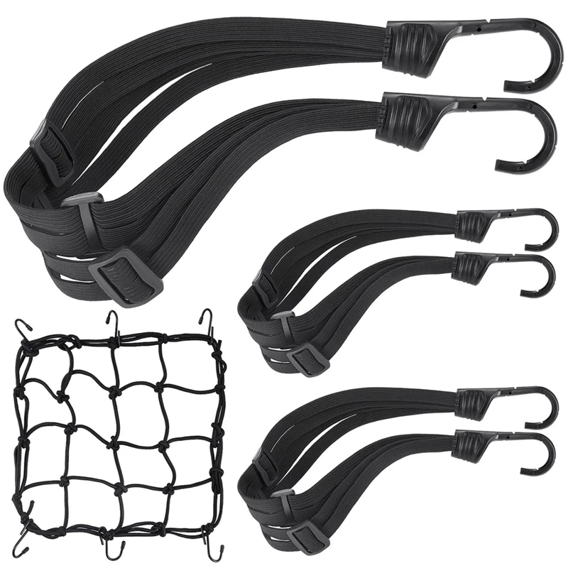 

3 Piece Motorcycle Helmet Rope High Retractable Luggage Helmet Mesh Elastic Rope Strap With Cargo Net
