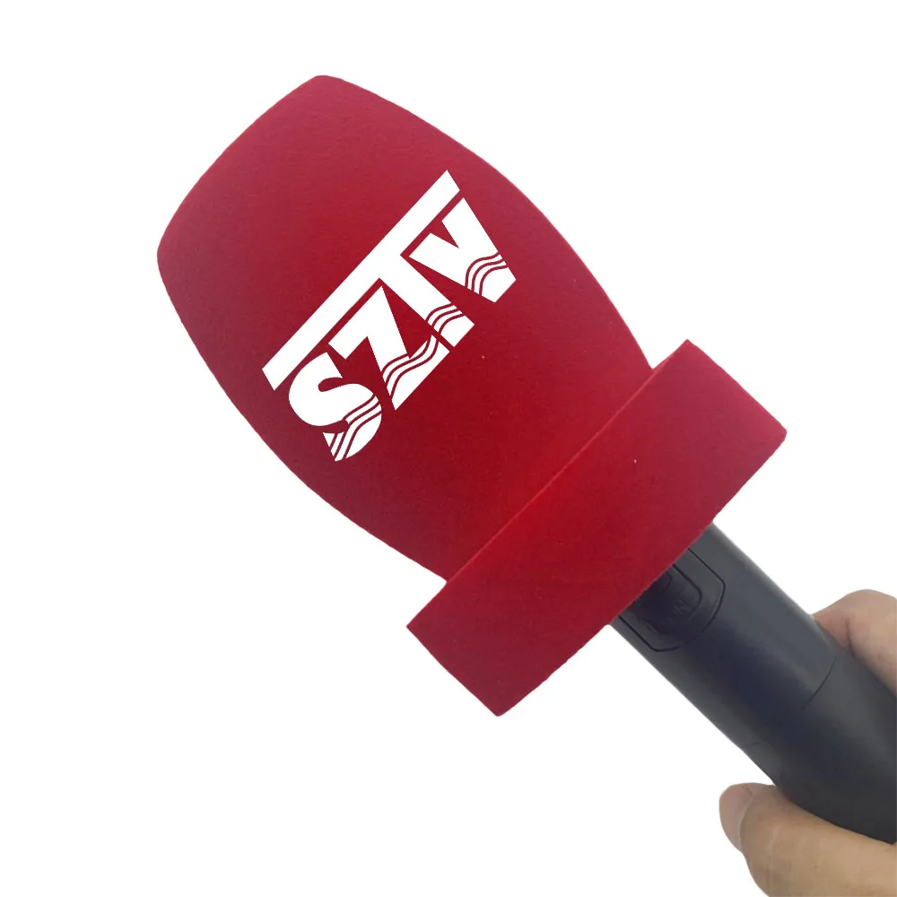 Flocking Mic Sponge Print Log Covers Customized Microphone Windscreen Foam Windsshield For TV Stations Reporters Interview
