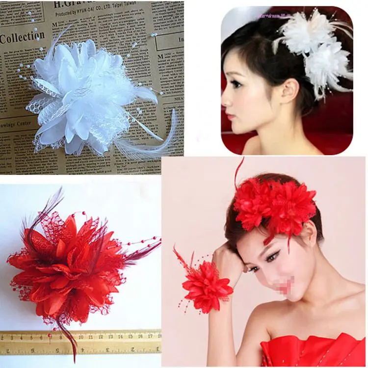 

Feather Brooch For Wedding Hair Clip Fascinator Corsage Head Ball 1X Flower