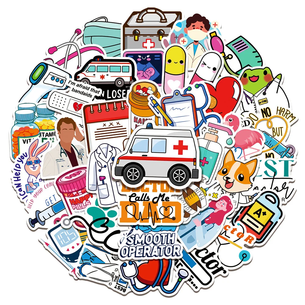 

10/30/50PCS Doctor Career Small Icon Graffiti Waterproof Sticker Personality Creative Decoration RefrigeratorSkateboardWholesale
