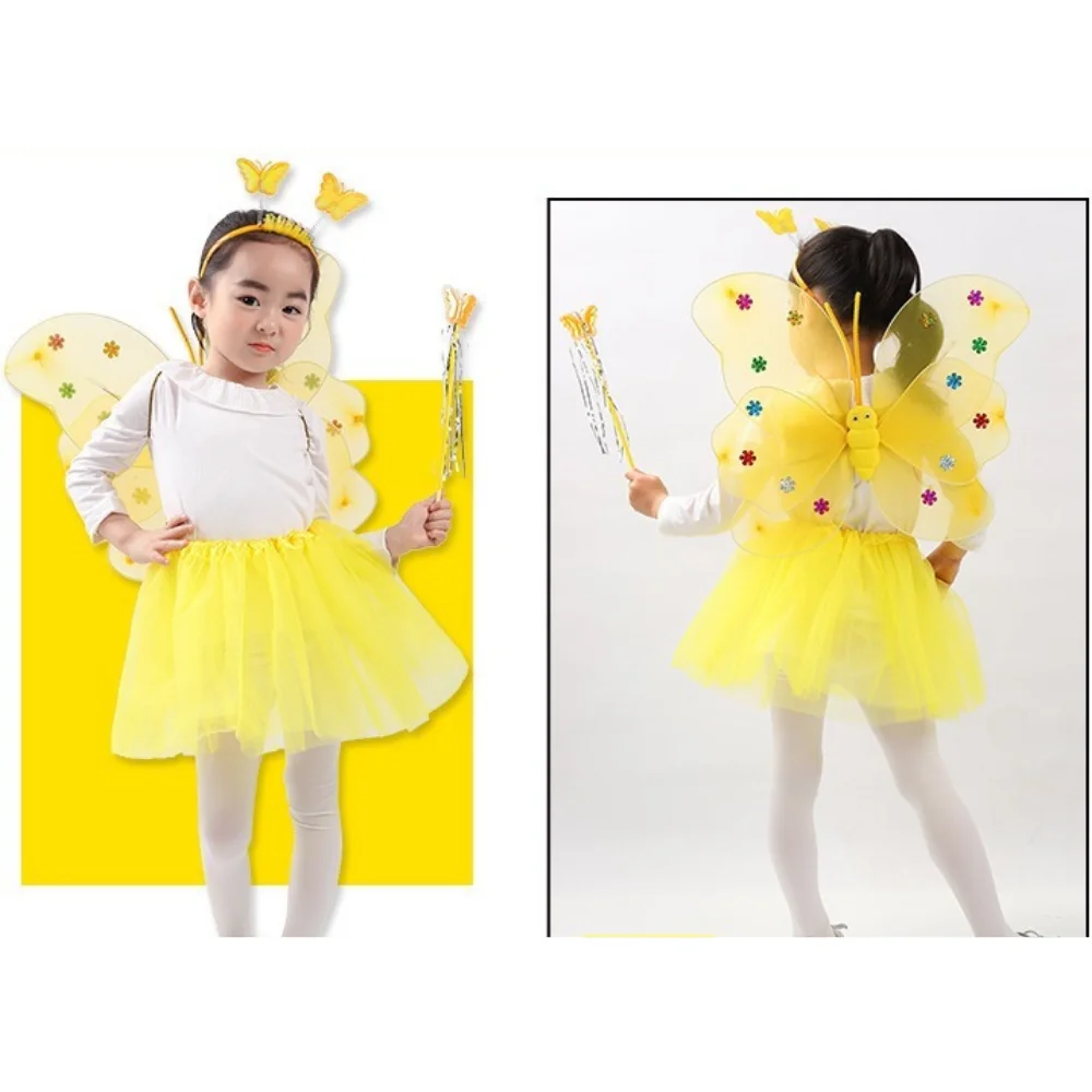 

Милая блестящая крылья бабочки для маленькой девочки с украшением на спине детская блестящая игрушка сказочная голова обруч юбка электрон...