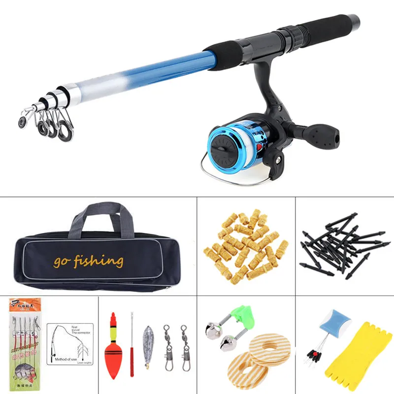 

Spinning Reel Pole Set with Fishing Bag Carp Lures Fishing Float Hook Swivel Etc Tool Set Fishing Rod Reel Line Full Kits