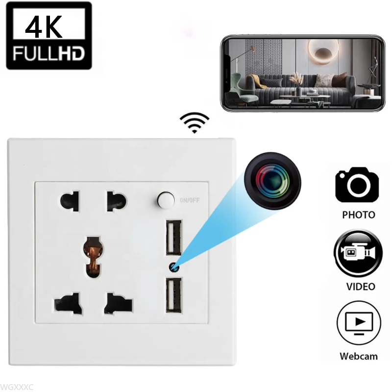 

HD 4K Цифровая Wi-Fi камера настенная розетка камера Маленькая няня видеокамера рандомный Удаленный просмотр с USB портом Su порт 128g tf карта