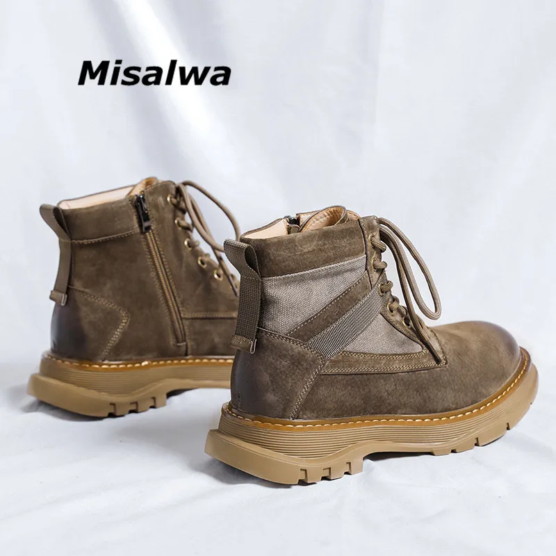 

Misalwa Elevator Mid Heel Men Boots High Top Men Casual Shoes Leather Men Motorcycle Boots Vintage Military Boots Men Platform