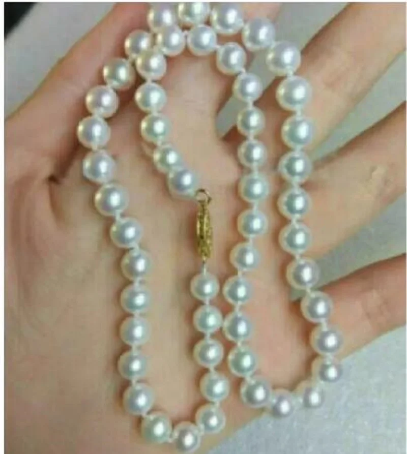

GENUINE AAA 9-8MMAkoya White Pearl Necklace with 14K Gold Buckle 18“