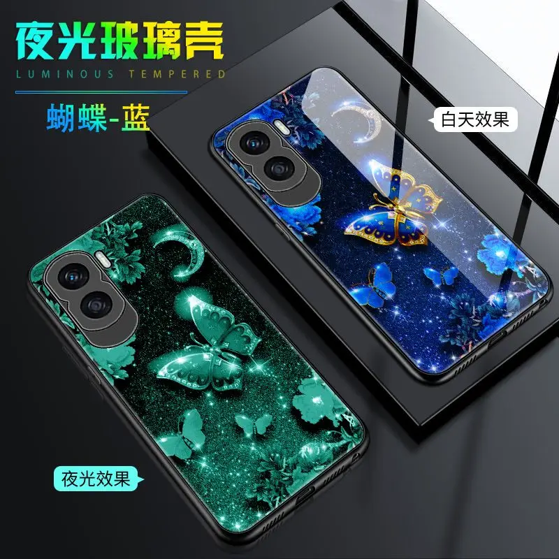 

Luminous Tempered Glass Phone Case For Honor X50i Case Butterfly Dark In Back Cover For Huawei Honor X50i Cover