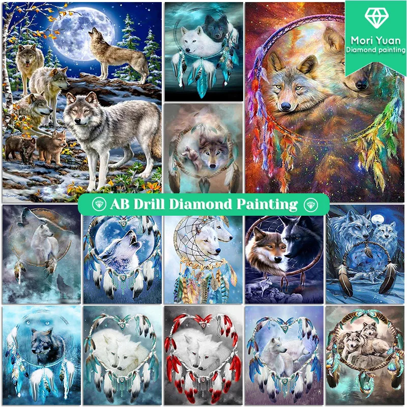 

Mori Yuan 5D New Animal Diamond Painting Wolf Art Diamond Embroidery AB Full Square/Round DIY Mosaic Cross Stitch Kit Home Decor