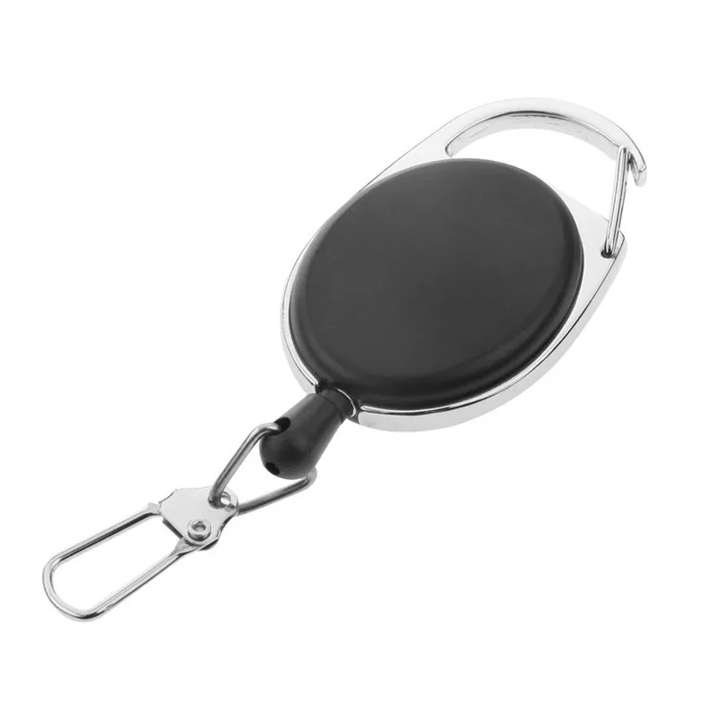 

Heavy Duty Retractable Carabiner Badge Tinker Reels 60Cm Pull Wire With Key Ring Clip Black