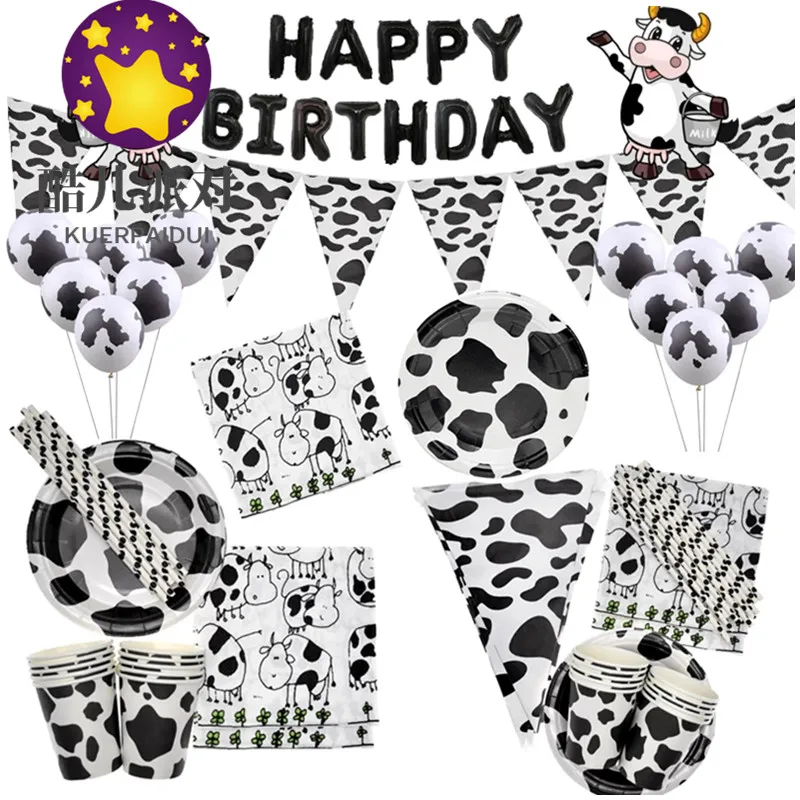 

Animals Cow Disposable paper Plates Cups napkins balloons set Birthday Party Supplies kids Farm Animals Baby Shower Decoration
