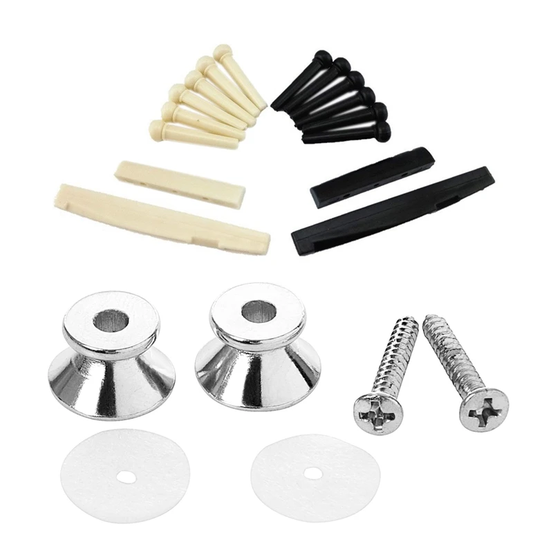 

2 X Electric Acoustic Guitar Bass Strap Button Screw Lock Pins Pegs Pads Hotcolor:Silver & 1 Sets Black And White ABS Bridge Pin